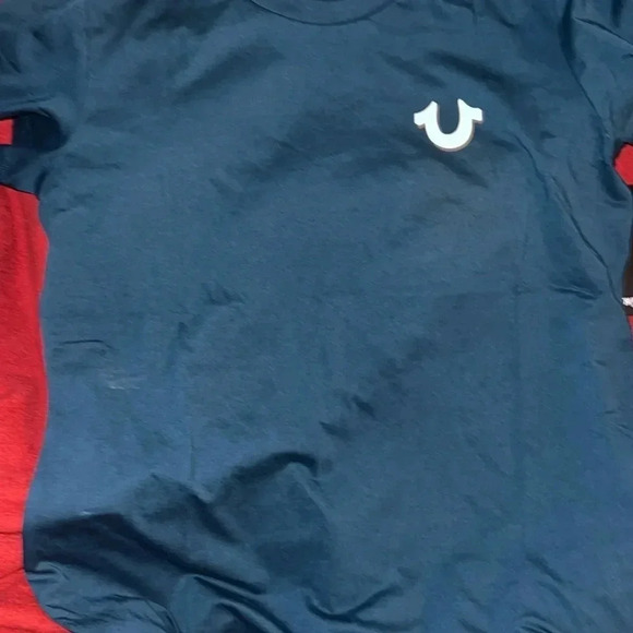 True Religion Blue Flock Bu Logo women’s Crewneck T-shirt  Sz XL - Picture 5 of 14